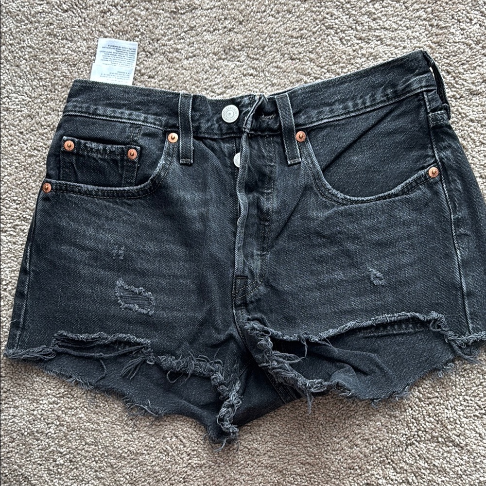 Levi’s 501 Washed Black Distressed Denim Shorts